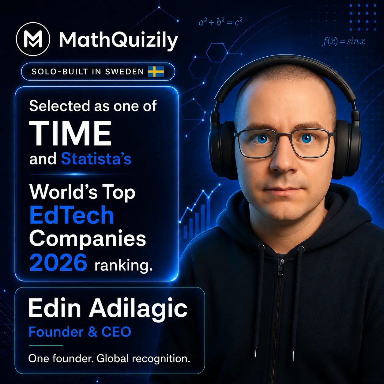 MathQuizily founder recognition visual for TIME and Statista 2026 ranking